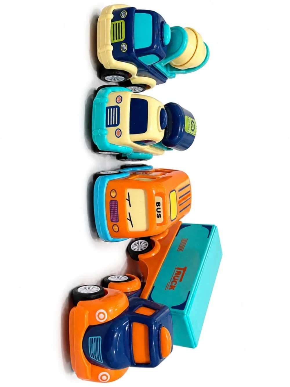 Forty4 Pull Back Toy Cars Trucks Bus Mixer Semi Lot of 4